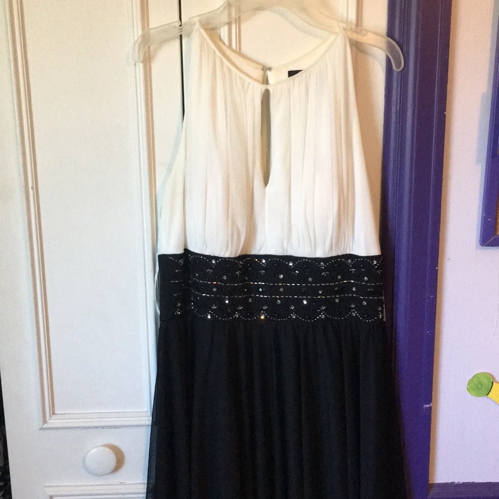 Black and white halter neck dress